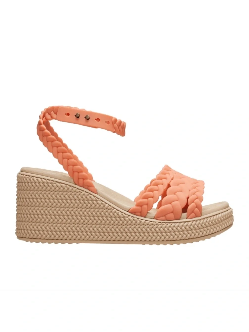 CROCS WOMENS BROOKLYN WOVEN ANKLE STRAP WEDGE Size 6 NWT coral